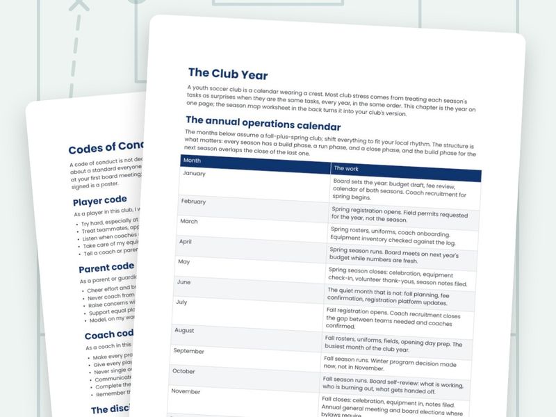 The club year calendar page from the club operations pack